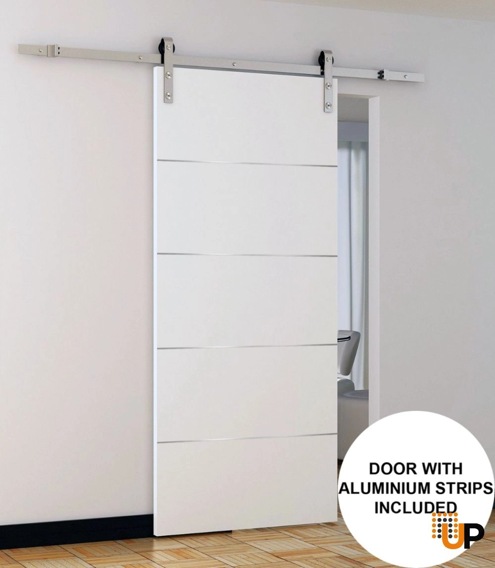 Single solid wood with honeycomb sliding modern interior barn door | Planum 0020 White | 18 x 80 photo#2