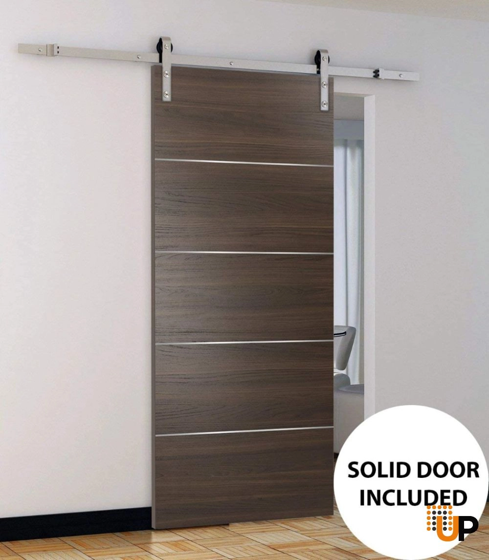 Single solid wood with honeycomb sliding modern interior barn door | Planum 0020 Chocolate Ash | 18 x 80 photo#2