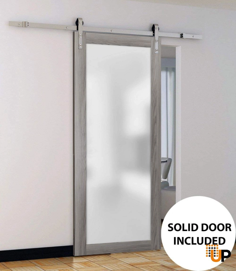 Single solid core sliding luxury interior barn door with frosted glass | Planum 2102 Ginger Ash | 18 x 80 photo#2