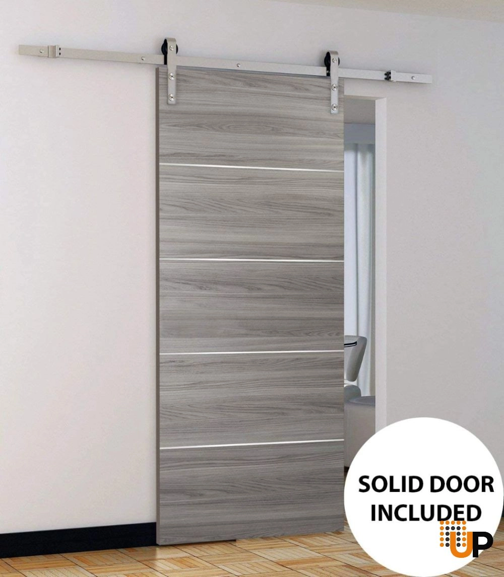 Single solid wood with honeycomb sliding modern interior barn door | Planum 0020 Ginger Ash | 18 x 80 photo#2