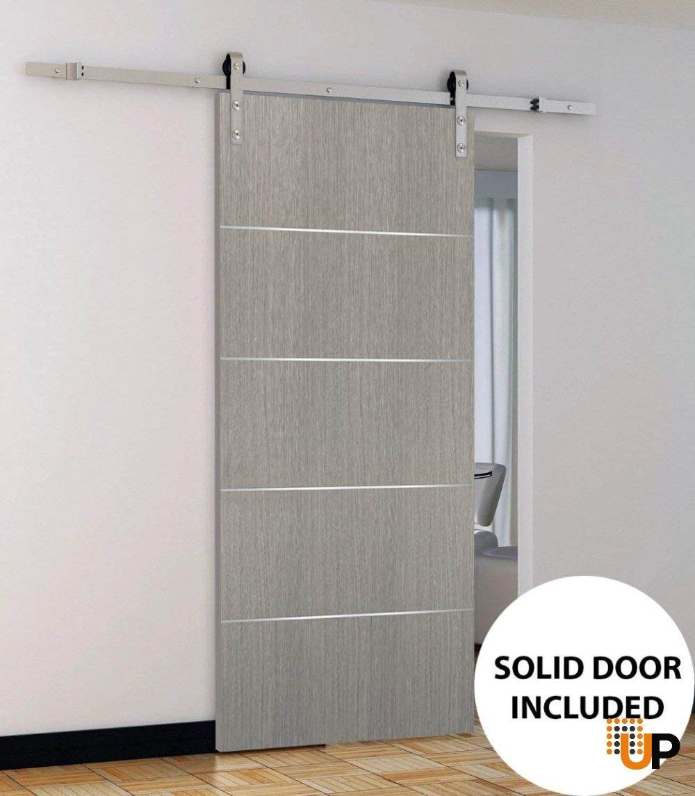Single solid wood with honeycomb sliding modern interior barn door | Planum 0020 Grey Oak | 18 x 80 photo#2