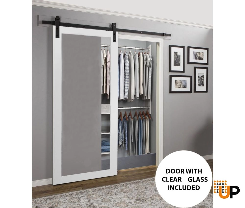 Single solid core luxury interior barn door with clear glass | Lucia 2166 White | 18 x 80 photo#2