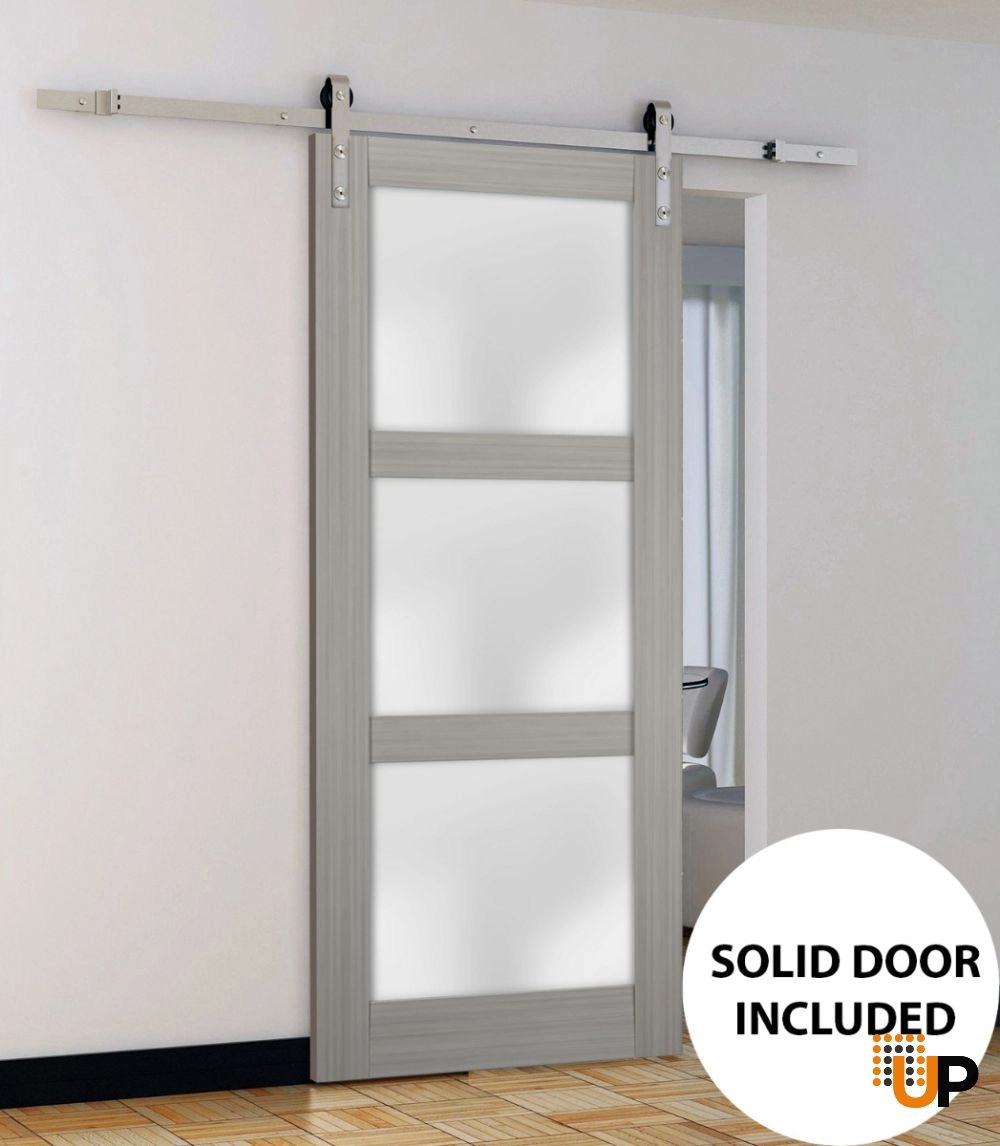 Single solid core sliding luxury interior barn door with frosted glass | Lucia 2552 Ginger Ash | 18 x 80 photo#2