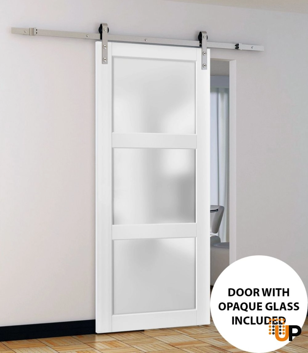 Single solid core sliding luxury interior barn door with frosted glass | Lucia 2552 White | 18 x 80 photo#2