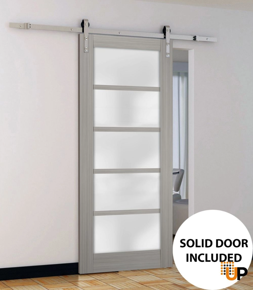 Single mdf sliding luxury interior barn door with frosted glass | Quadro 4002  Cognac Oak | 18 x 80 photo#2