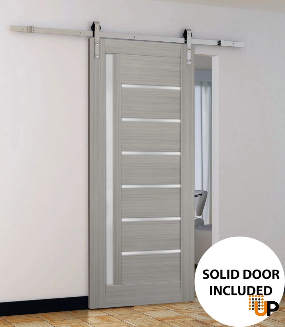 Single mdf sliding modern interior barn door with frosted glass | Quadro 4088  Ginger Ash | 18 x 80 photo#2