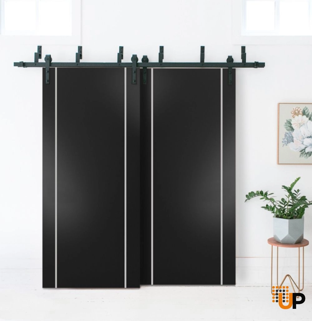 Double solid core sliding interior barn bypass door | Planum 0410 Black Matte | 36 x 80 (2* 18x80) photo#2