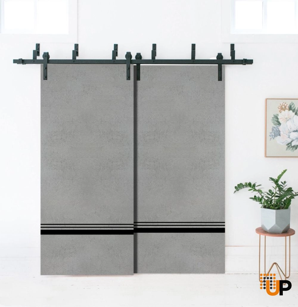 Double solid wood with honeycomb sliding modern interior barn bypass door | Planum 0012 Concrete | 36 x 80 (2* 18x80) photo#2
