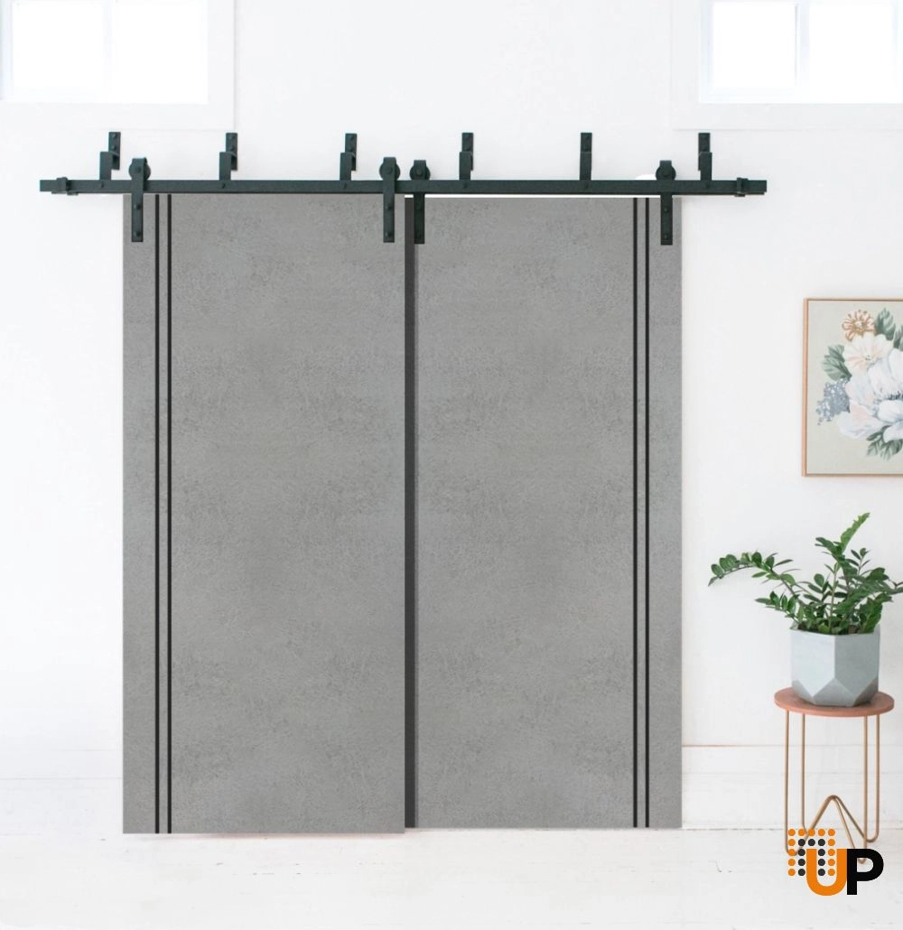 Single solid wood with honeycomb modern interior door slab | Planum 0016 Concrete | 18 x 80 photo#2