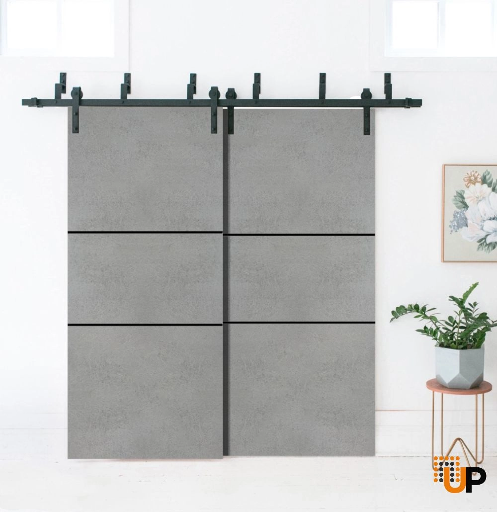 Double solid wood with honeycomb sliding modern interior barn bypass door | Planum 0014 Concrete | 36 x 80 (2* 18x80) photo#2