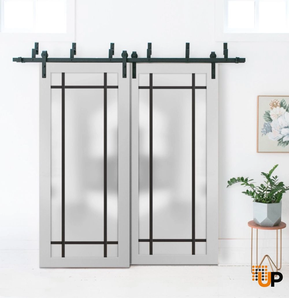 Single solid core luxury interior door slab with frosted glass | Planum 2112 White | 18 x 80 photo#3