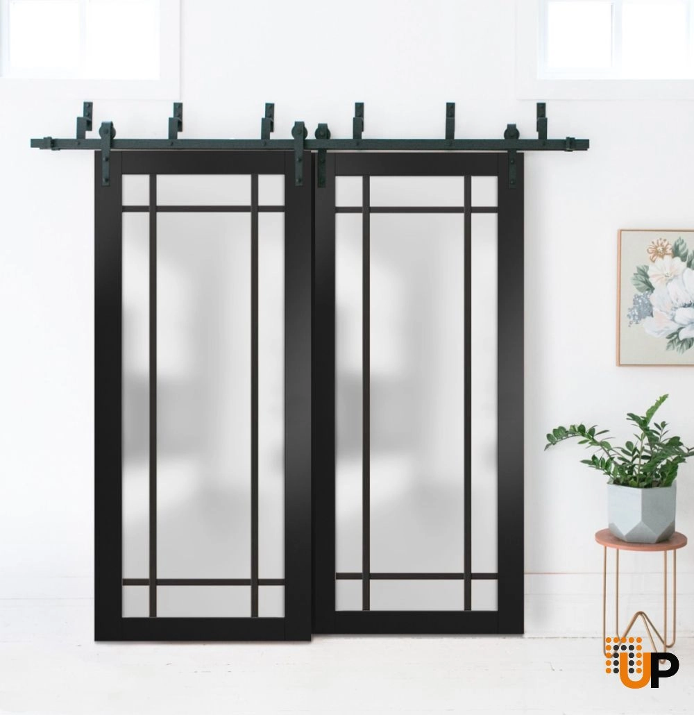 Single solid core luxury interior door slab with frosted glass | Planum 2112 Black Matte | 18 x 80 photo#4