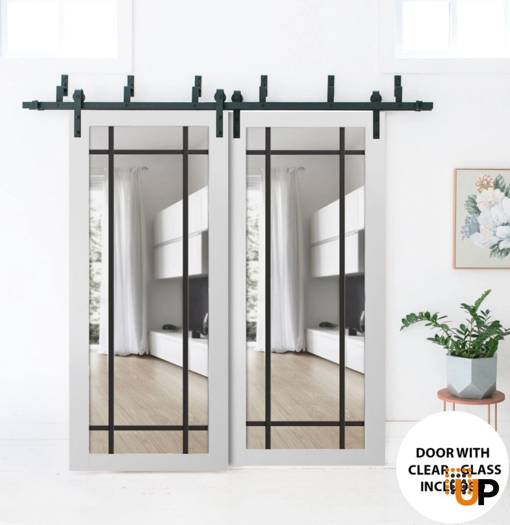 Single solid core luxury interior door slab with clear glass | Lucia 2266 White | 18 x 80 photo#3
