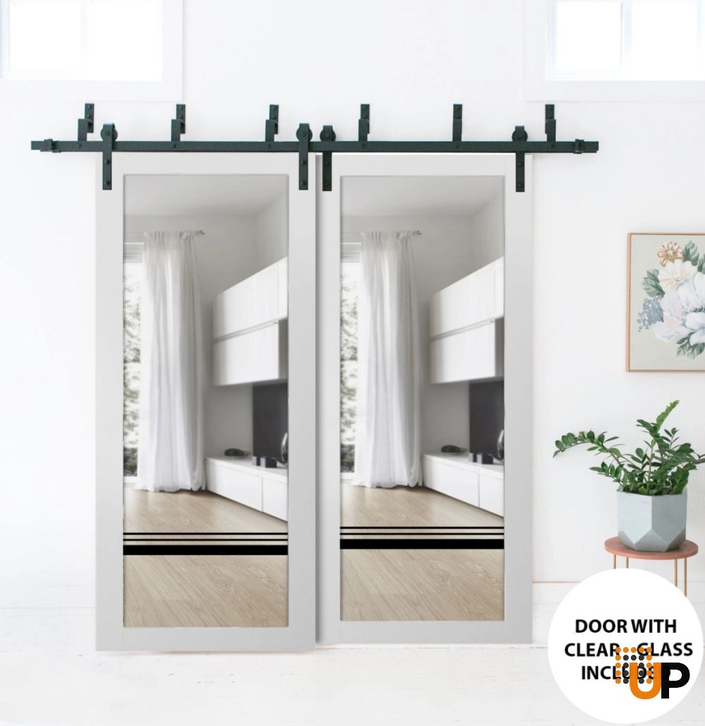 Single solid core luxury interior door slab with clear glass | Lucia 2666 White | 18 x 80 photo#2
