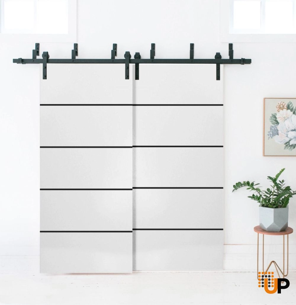Double solid wood with honeycomb sliding modern interior barn bypass door | Planum 0015 White | 36 x 80 (2* 18x80) photo#2