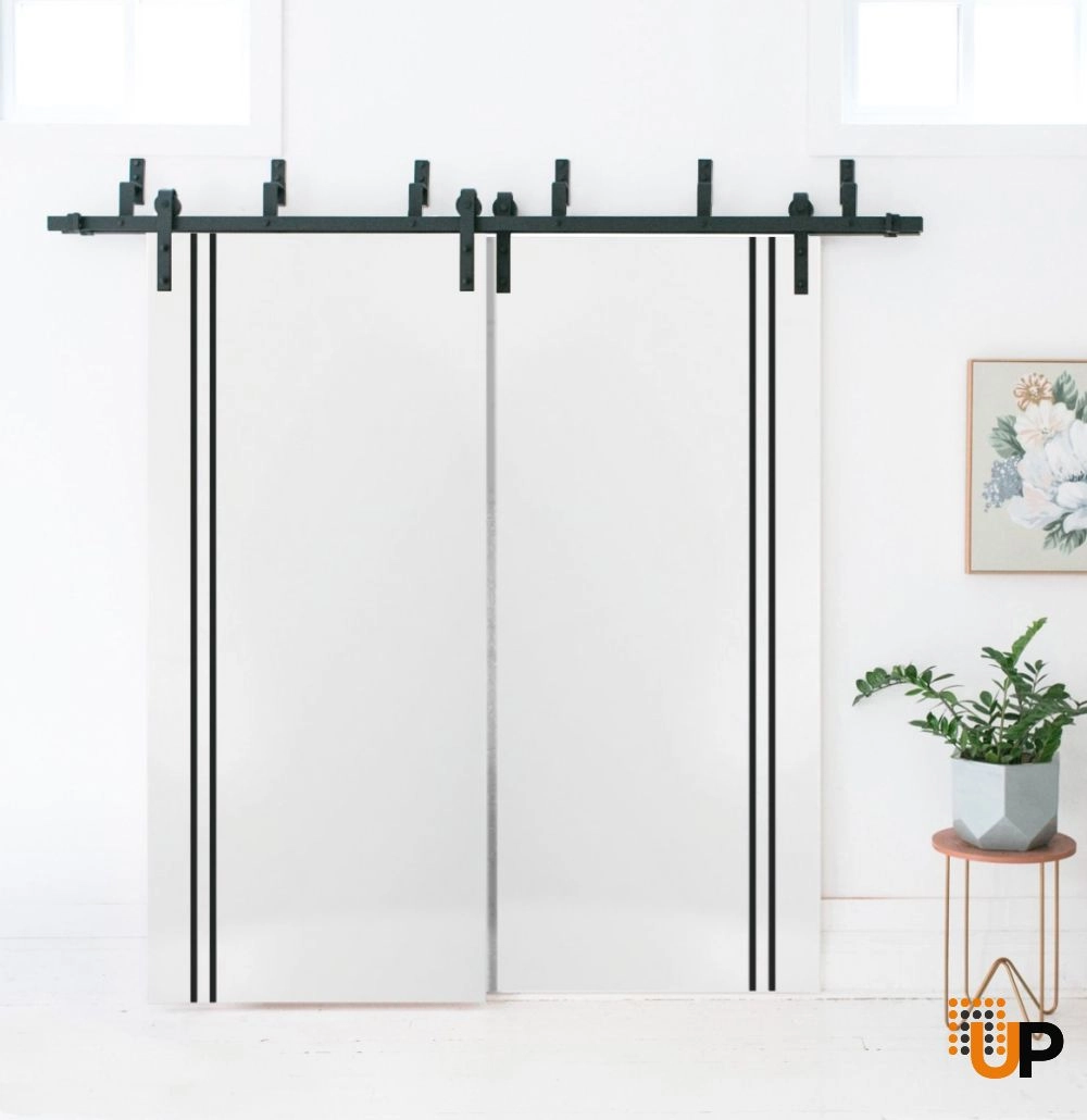 Double solid wood with honeycomb sliding modern interior barn bypass door | Planum 0016 White | 36 x 80 (2* 18x80) photo#2