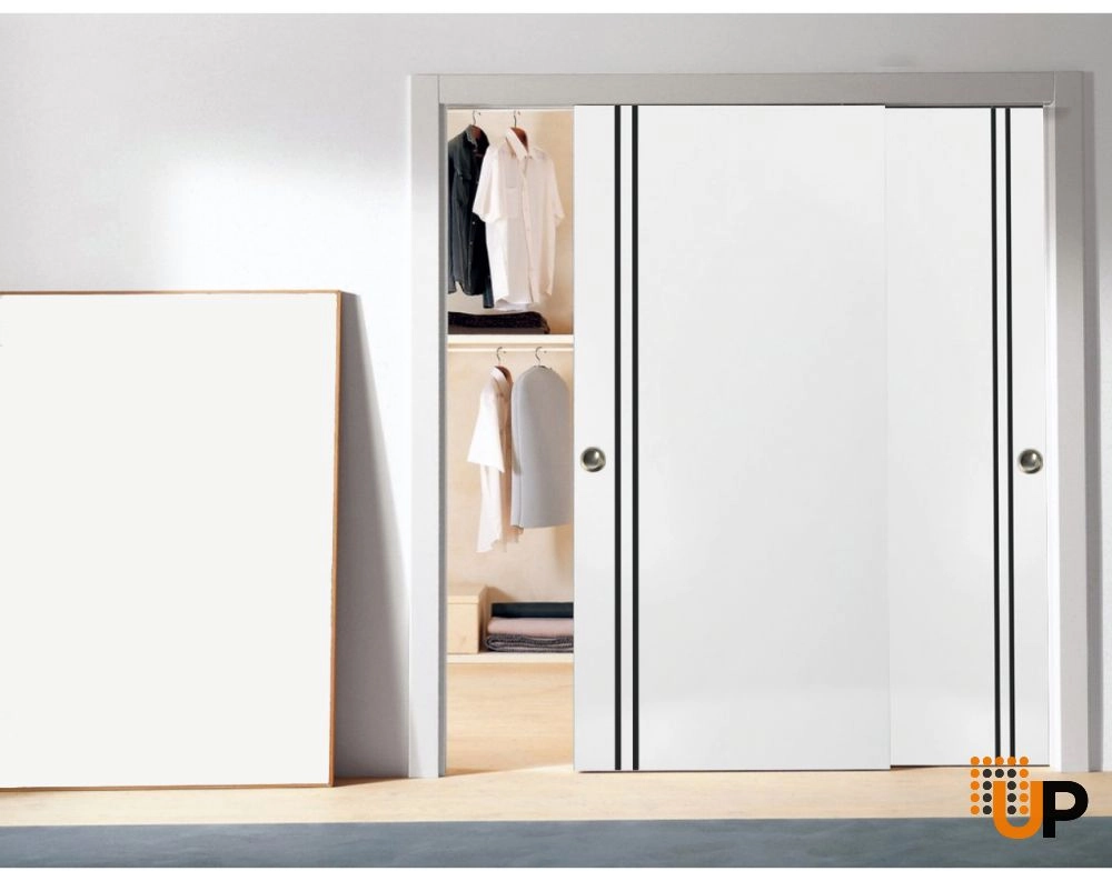 Double solid wood with honeycomb sliding modern interior closet bypass door | Planum 0016 White | 36 x 80 (2* 18x80) photo#2