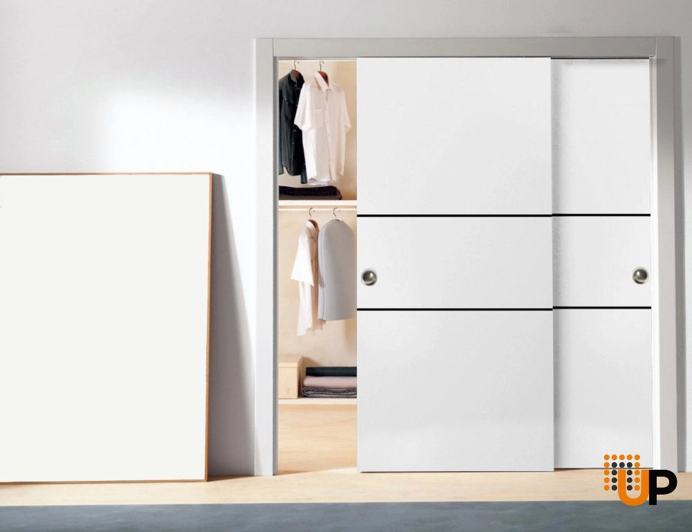 Double solid wood with honeycomb sliding modern interior closet bypass door | Planum 0014 White | 36 x 80 (2* 18x80) photo#2