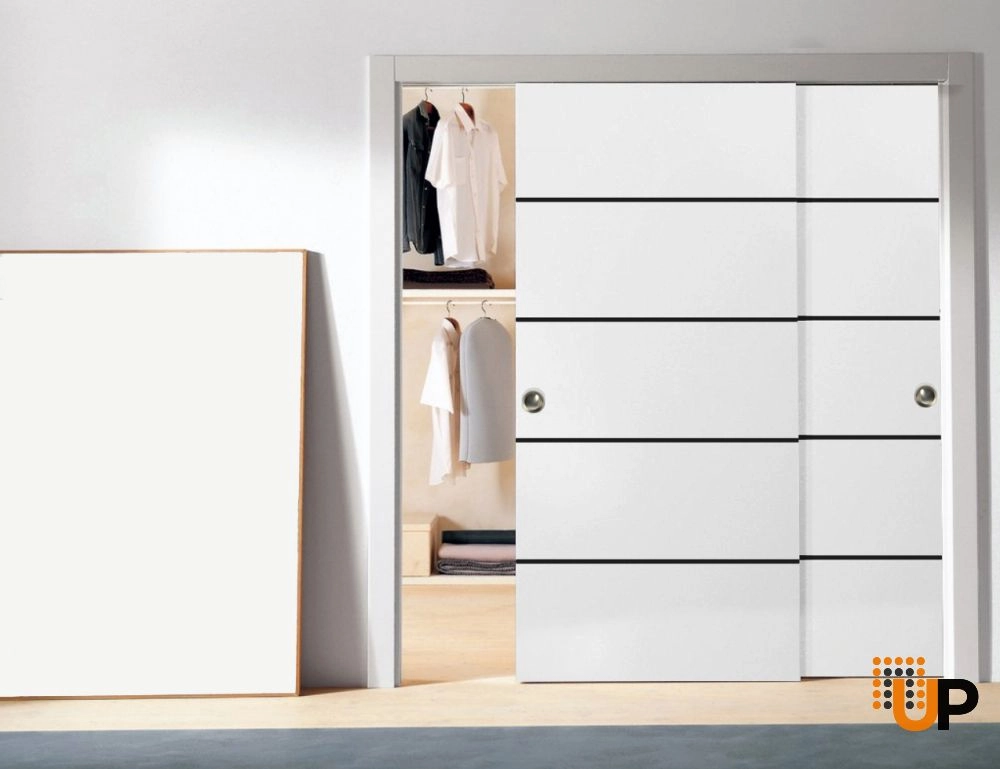 Double solid wood with honeycomb sliding modern interior closet bypass door | Planum 0015 White | 36 x 80 (2* 18x80) photo#2