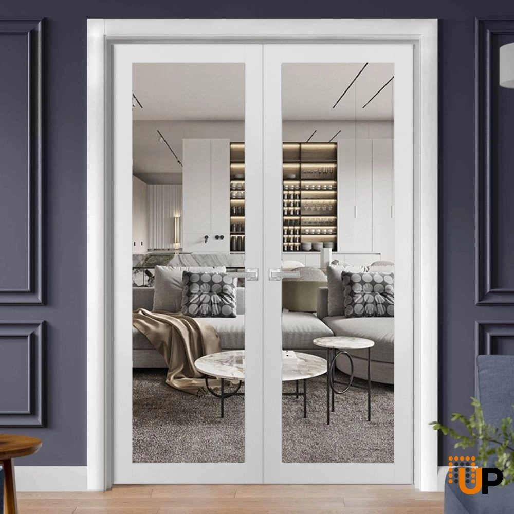 Double solid core french interior swing double door with clear glass | Lucia 2166 White | 36 x 80 (2* 18x80) photo#3