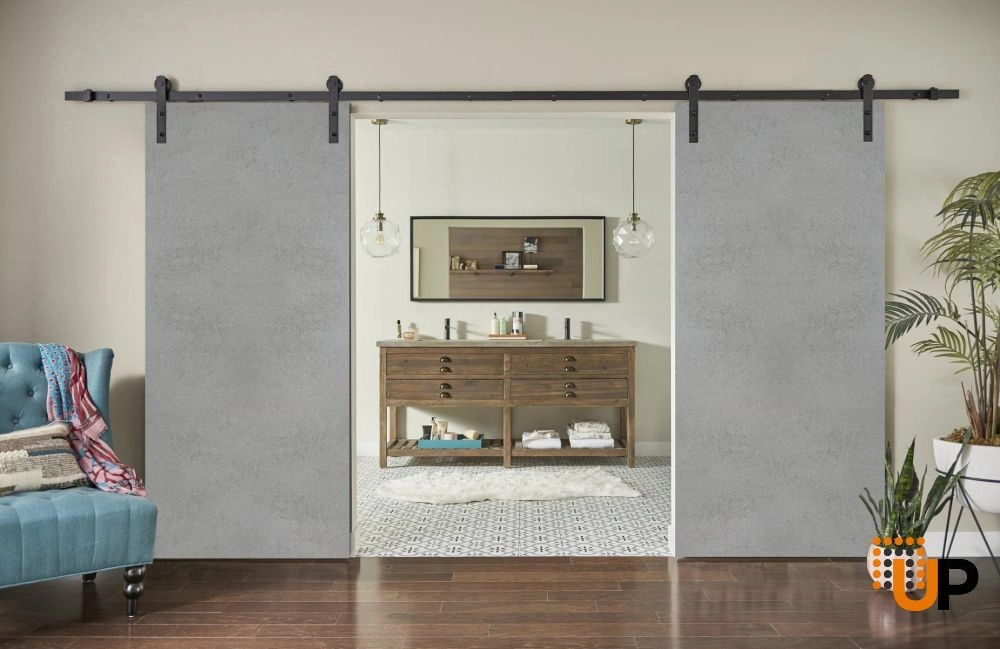 Single solid wood with honeycomb modern interior door slab | Planum 0010 Concrete | 18 x 80 photo#2