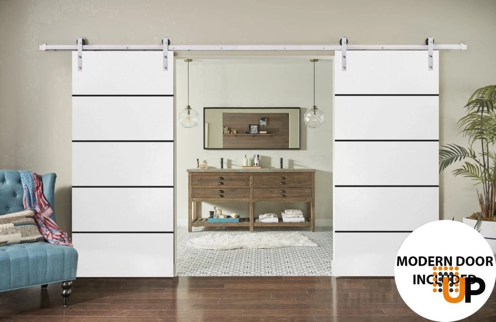 Double solid wood with honeycomb sliding classic interior barn double door | Planum 0015 White | 36 x 80 (2* 18x80) photo#2