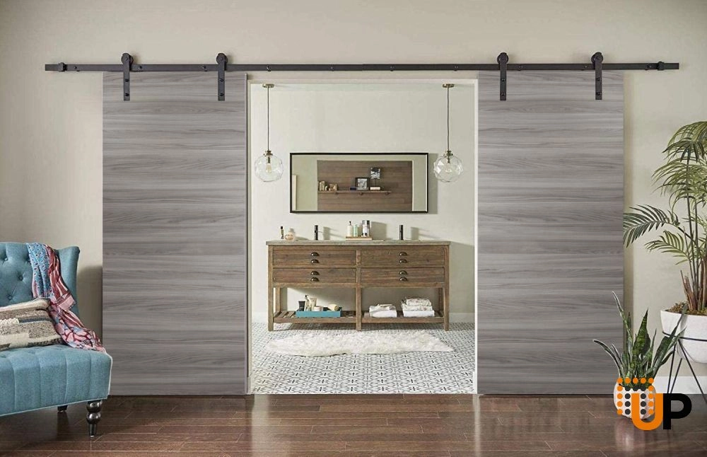 Double solid wood with honeycomb sliding french interior barn double door | Planum 0010 Ginger Ash | 36 x 80 (2* 18x80) photo#2