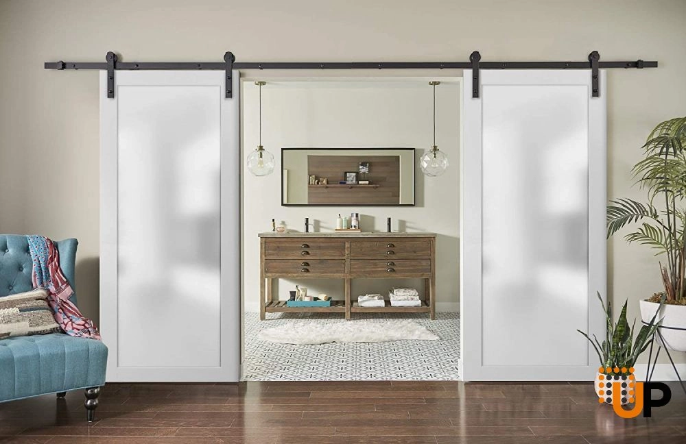 Double solid core sliding french interior barn double door with frosted glass | Planum 2102 White | 36 x 80 (2* 18x80) photo#2