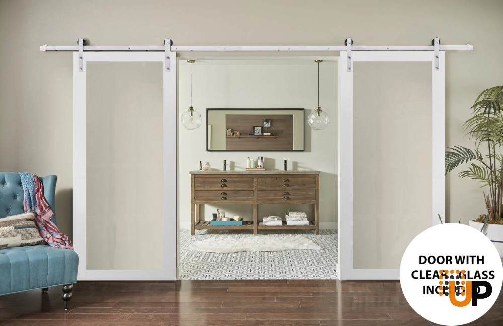 Double solid core sliding french interior barn double door with clear glass | Lucia 2166 White | 36 x 80 (2* 18x80) photo#2