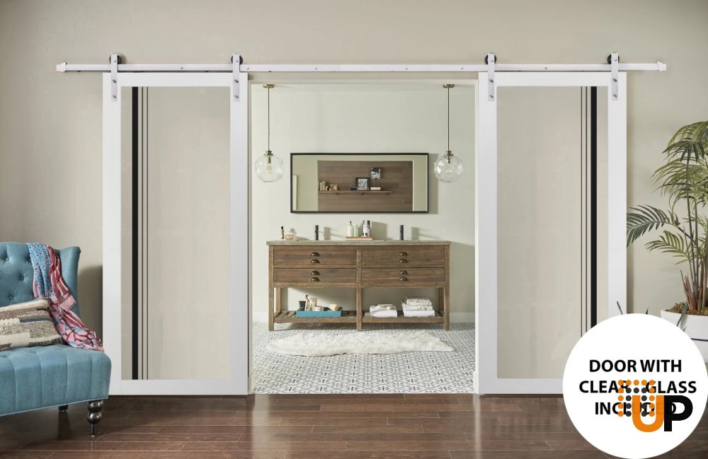 Double solid core sliding french interior barn double door with clear glass | Lucia 2566 White | 36 x 80 (2* 18x80) photo#2