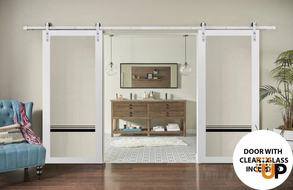 Double solid core sliding french interior barn double door with clear glass | Lucia 2666 White | 36 x 80 (2* 18x80) photo#2