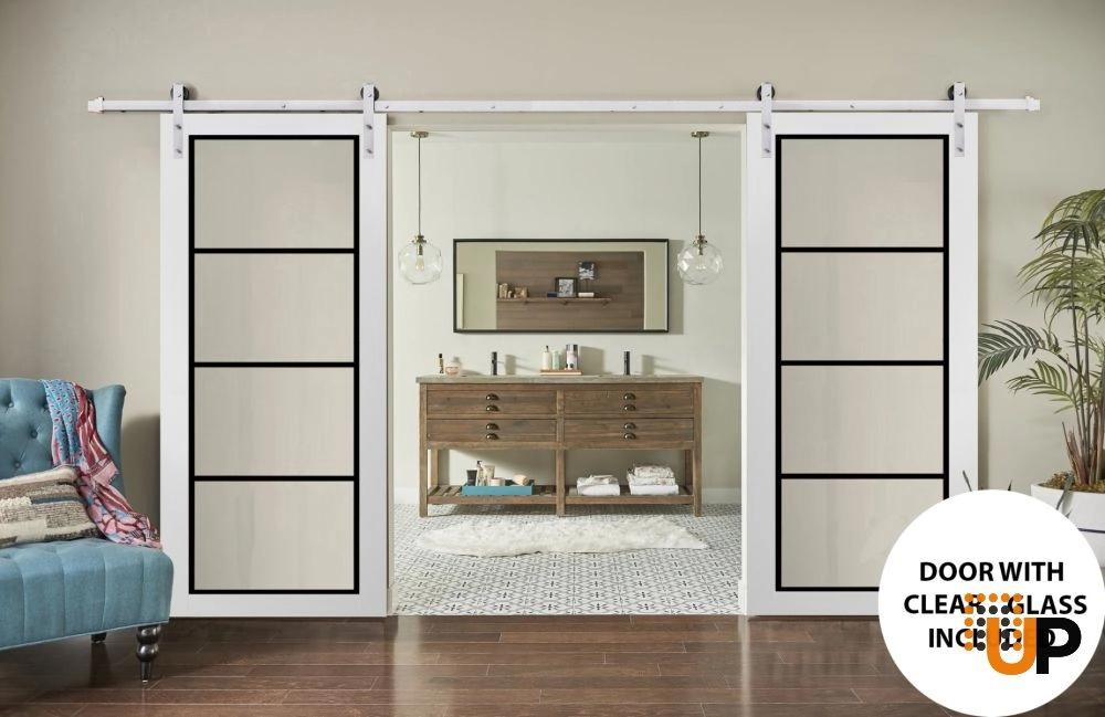 Double solid core sliding french interior barn double door with clear glass | Lucia 2466 White | 36 x 80 (2* 18x80) photo#2