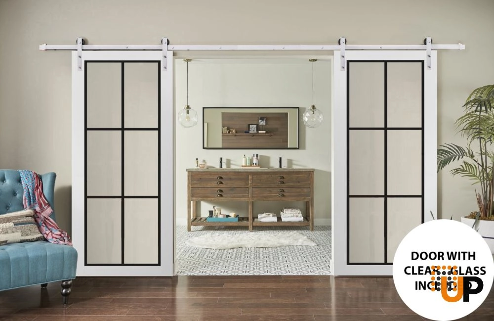 Double solid core sliding french interior barn double door with clear glass | Lucia 2366 White | 36 x 80 (2* 18x80) photo#2