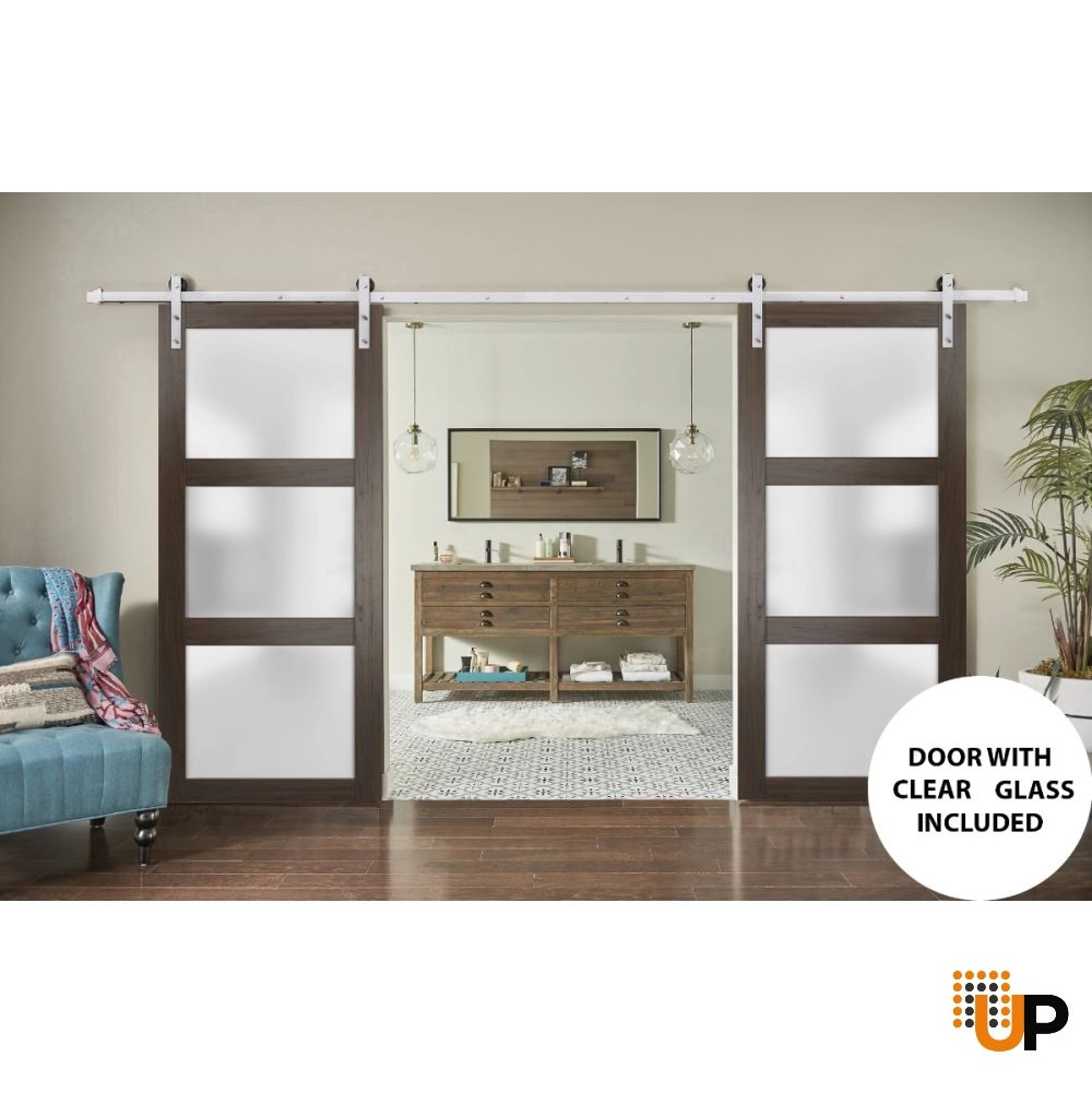 Double solid core sliding french interior barn double door with frosted glass | Lucia 2552 Chocolate Ash | 36 x 80 (2* 18x80) photo#2