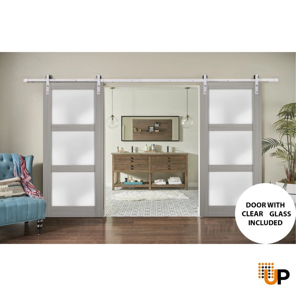 Double solid core sliding french interior barn double door with frosted glass | Lucia 2552 Ginger Ash | 36 x 80 (2* 18x80) photo#2