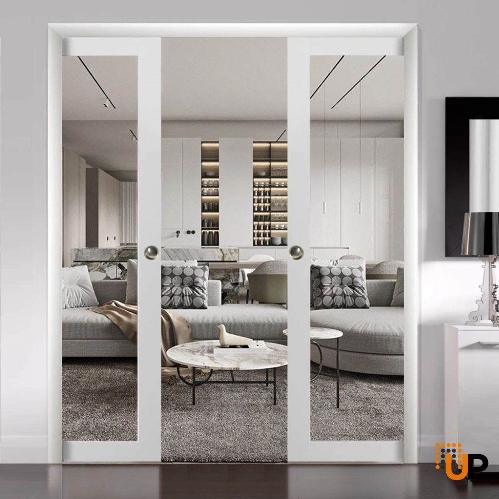 Double solid core sliding luxury interior pocket double door with clear glass | Lucia 2166 White | 36 x 80 (2* 18x80) photo#2