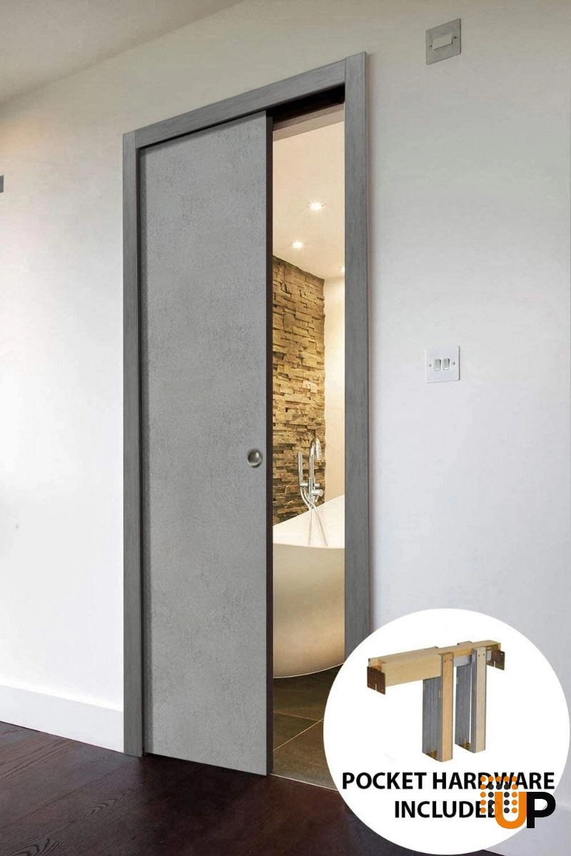 Single solid wood with honeycomb modern interior door slab | Planum 0010 Concrete | 18 x 80 photo#3