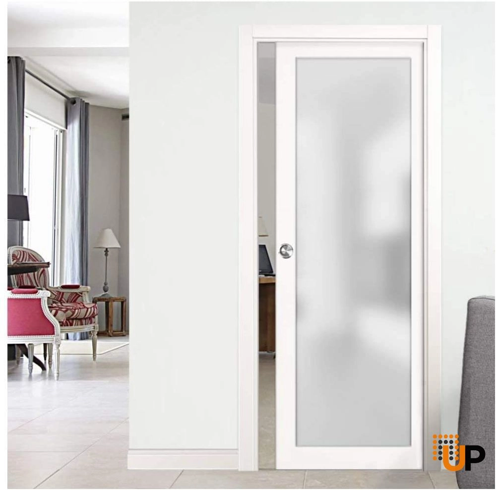 Single solid core luxury interior door slab with frosted glass | Planum 2102 White | 18 x 80 photo#3
