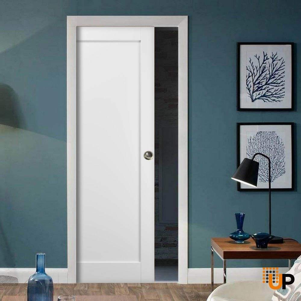 Single mdf sliding shaker interior pocket door | Quadro 4111 White | 36 x 80 photo#3