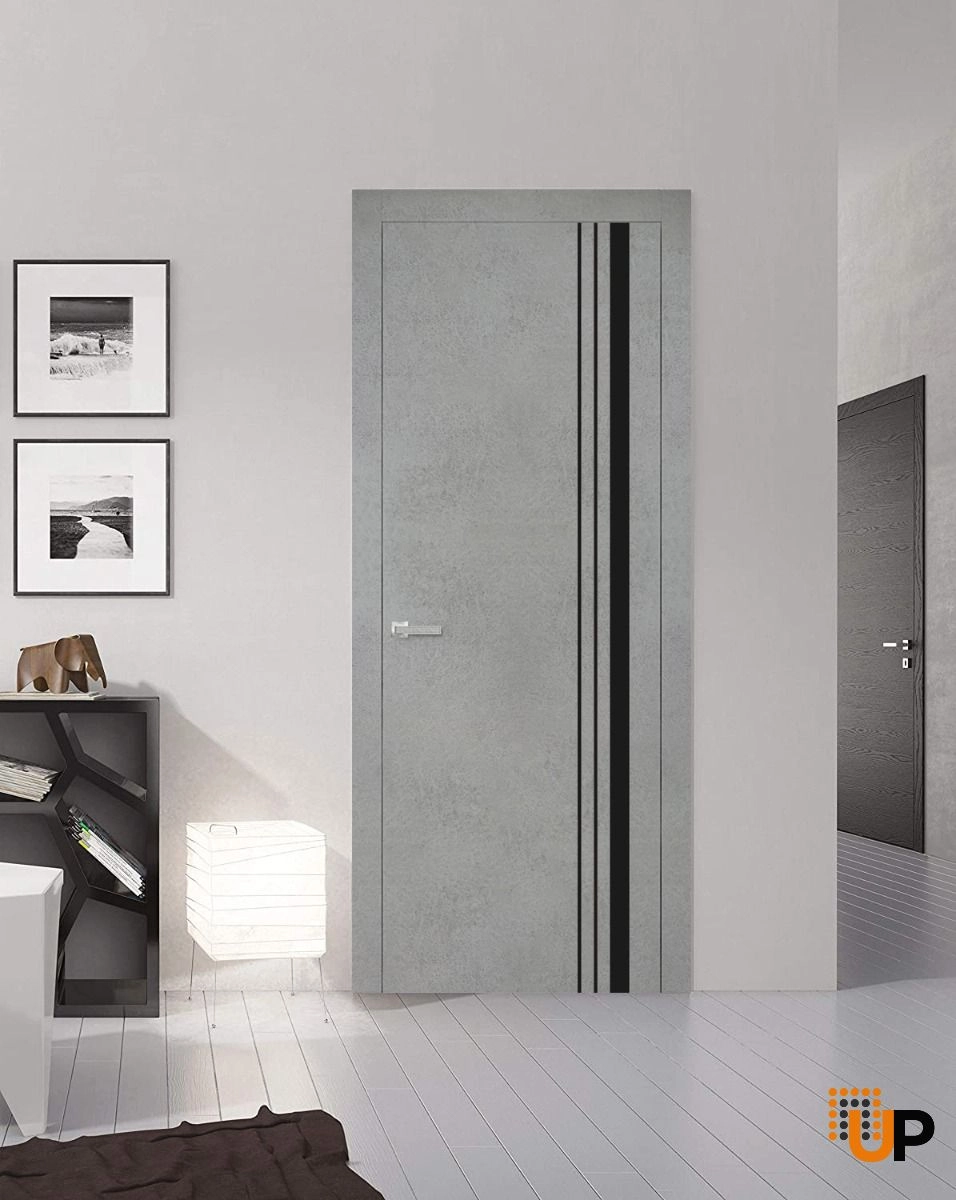 Single solid wood with honeycomb modern interior swing door | Planum 0011 Concrete | 18 x 80 photo#2