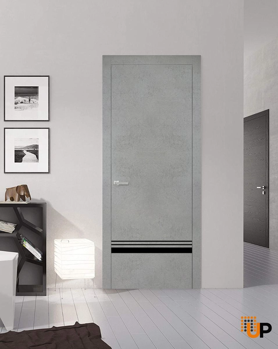 Single solid wood with honeycomb modern interior swing door | Planum 0012 Concrete | 18 x 80 photo#2