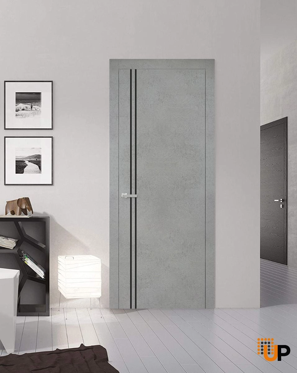 Single solid wood with honeycomb modern interior swing door | Planum 0016 Concrete | 18 x 80 photo#2