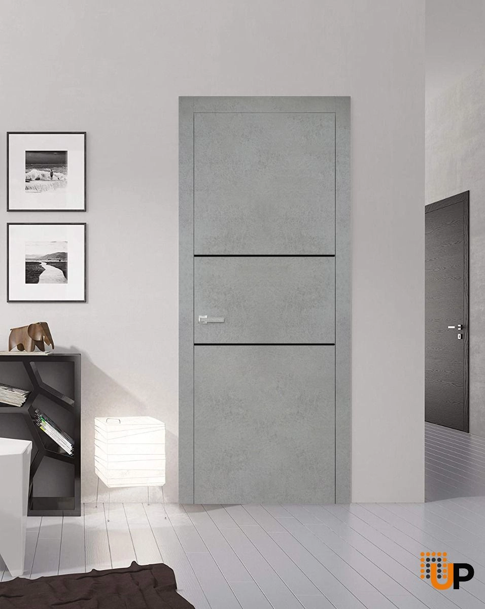 Single solid wood with honeycomb modern interior swing door | Planum 0014 Concrete | 18 x 80 photo#2