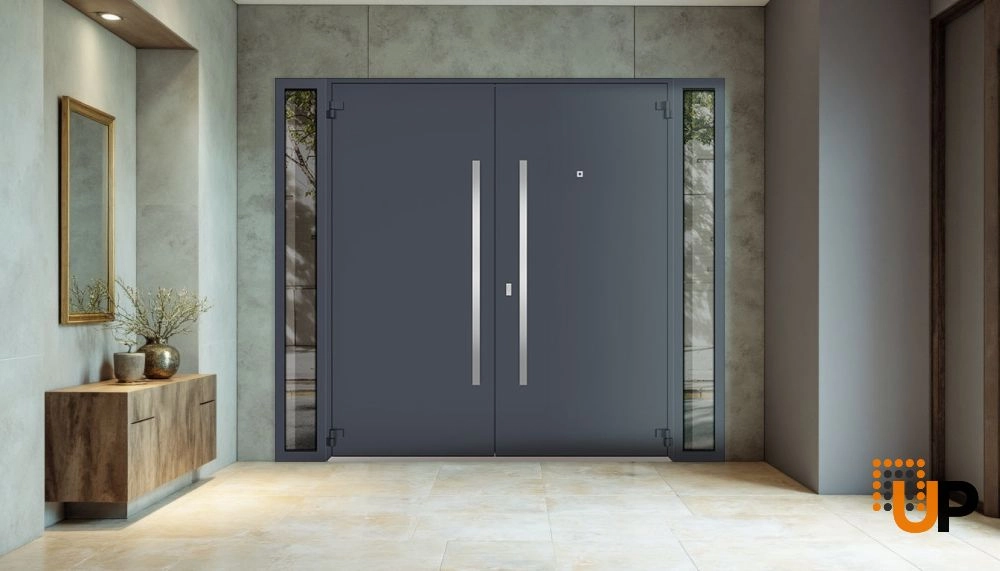 Deux 0729 exterior aluminum double door 104x96 (16+72+16x96) grey steel Photo #4