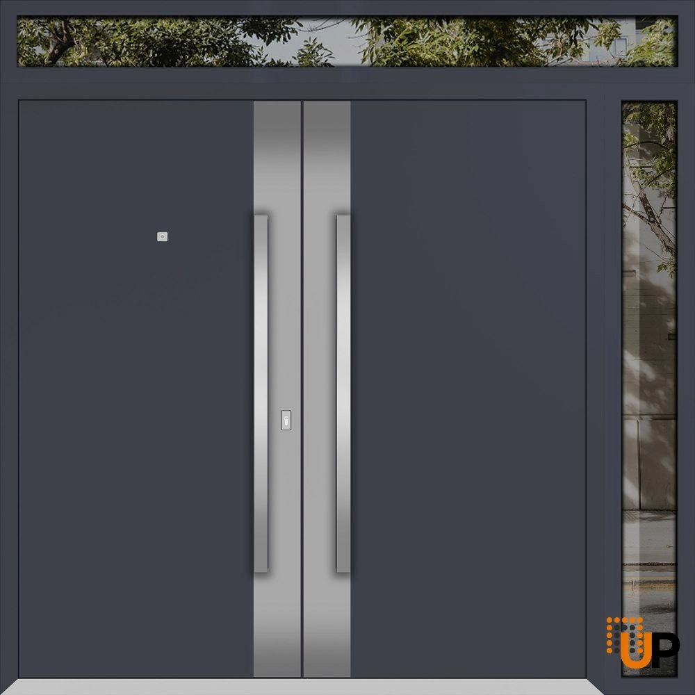 Deux 0729 exterior aluminum double door 88x108 (72+16x96+12) grey steel Photo #1
