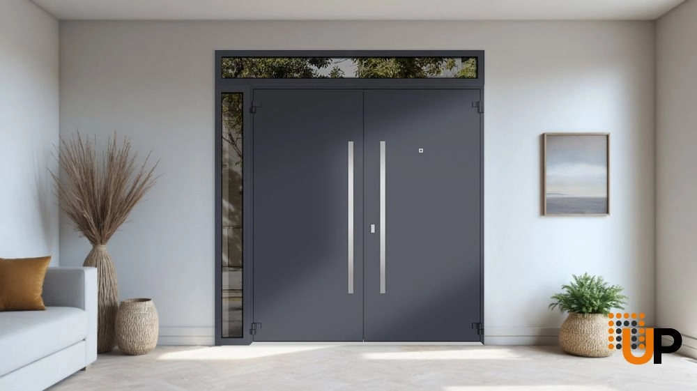 Deux 0729 exterior aluminum double door 88x112 (72+16x96+16) grey steel Photo #4
