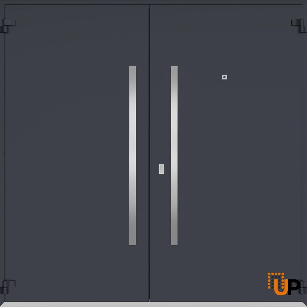 Deux 0729 exterior aluminum double door 72x96 grey steel Photo #2