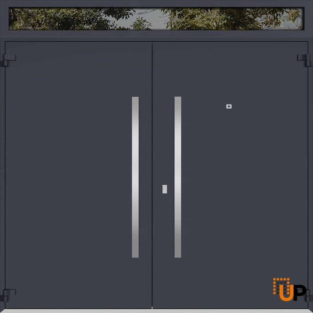 Deux 0729 exterior aluminum double door 72x110 (72x96+14) grey steel Photo #2