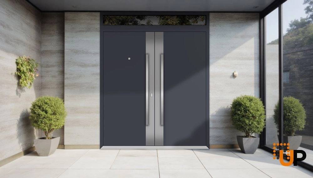 Deux 0729 exterior aluminum double door 72x110 (72x96+14) grey steel Photo #3