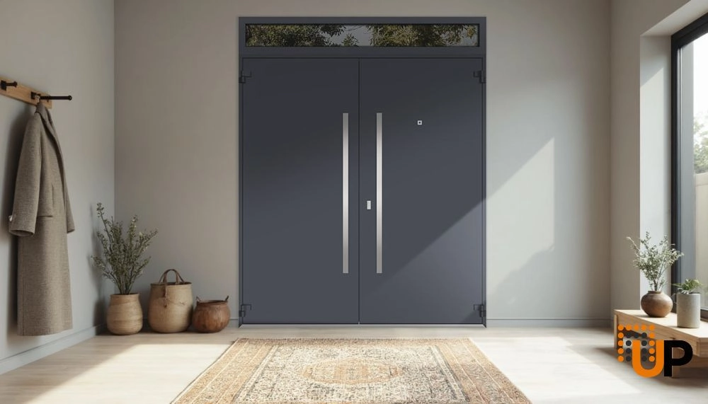 Deux 0729 exterior aluminum double door 72x110 (72x96+14) grey steel Photo #4